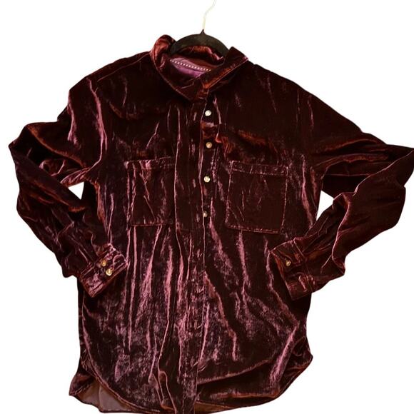 Maeve by Anthropologie Burgundy Velvet Button Front Shirt Size 12 - Picture 4 of 4